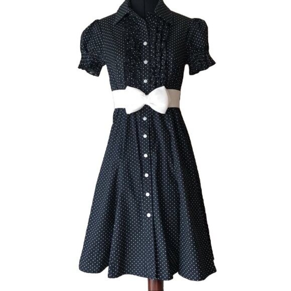 Sequin Hearts Black Retro Polka Dot Dress Sz 3 - Picture 4 of 13